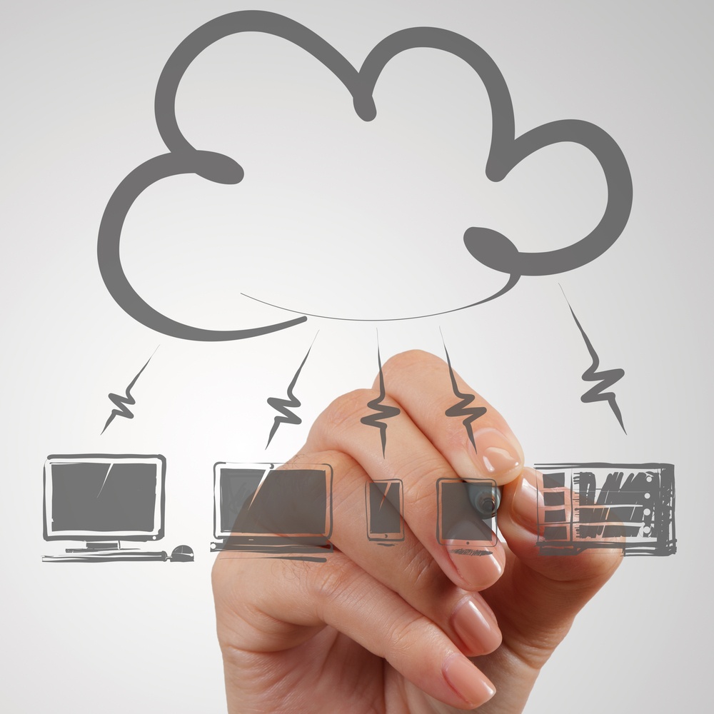 hand drawing Cloud Computing diagram on the new computer interface as concept