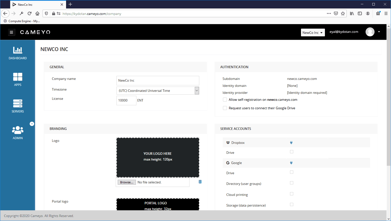 Cameyo for MSPs client dashboard screenshot