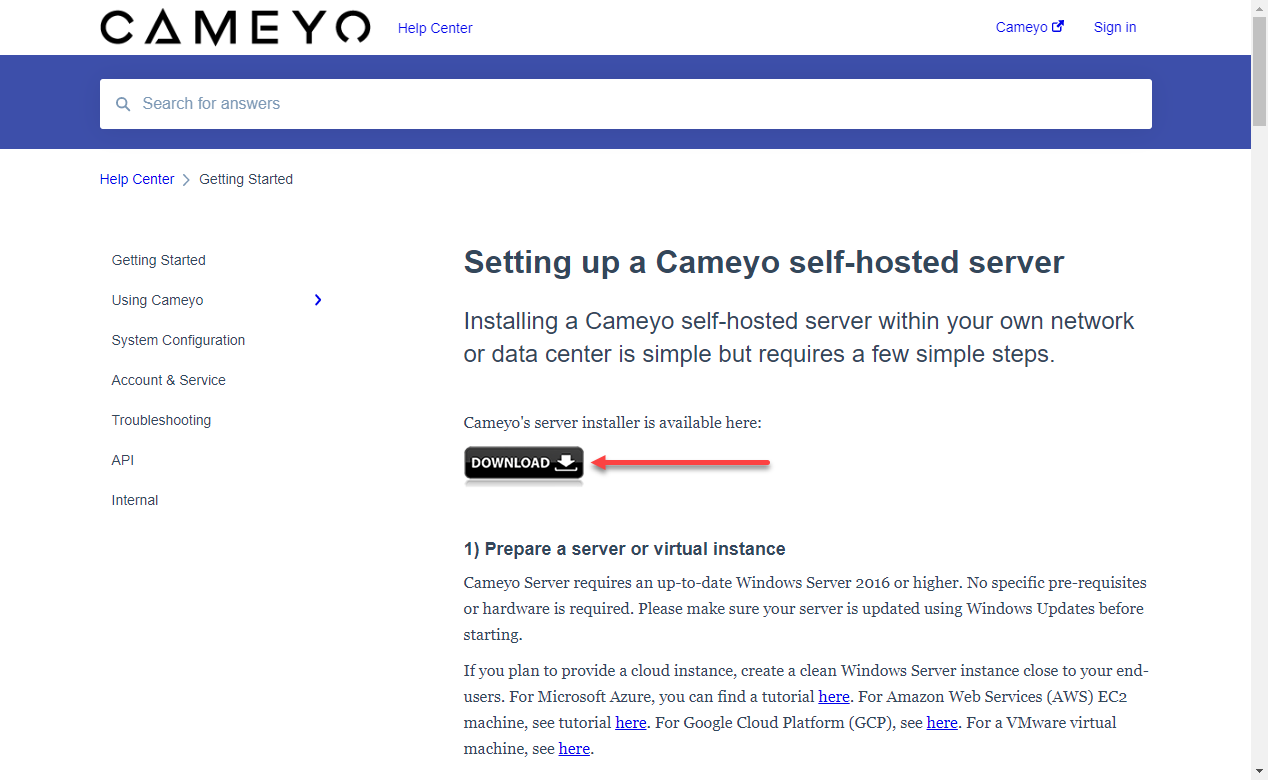 Download page to install Cameyo