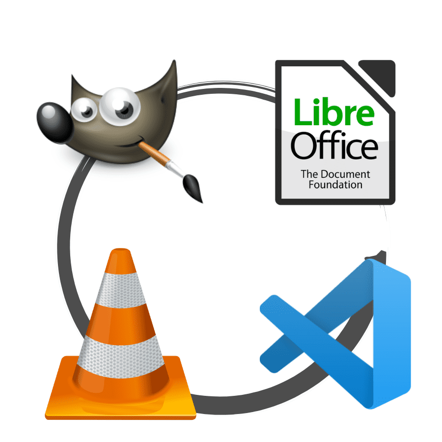 Example of Linux apps like GIMP, LibreOffice, VLC and Visual Studio Code