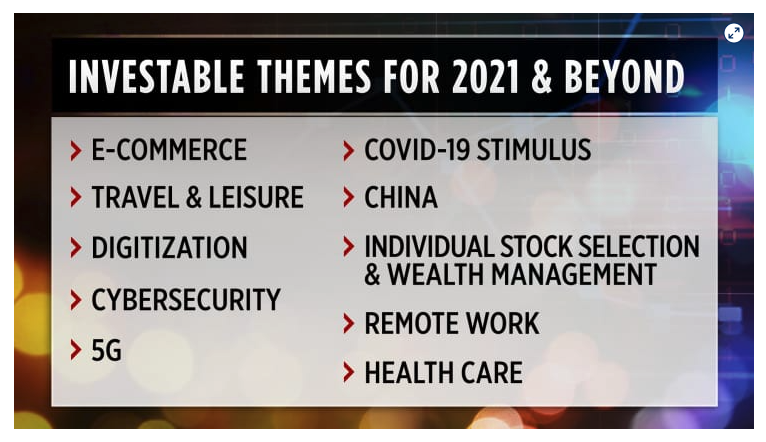 Screen shot from a CNBC story about the top investment themes of 2021