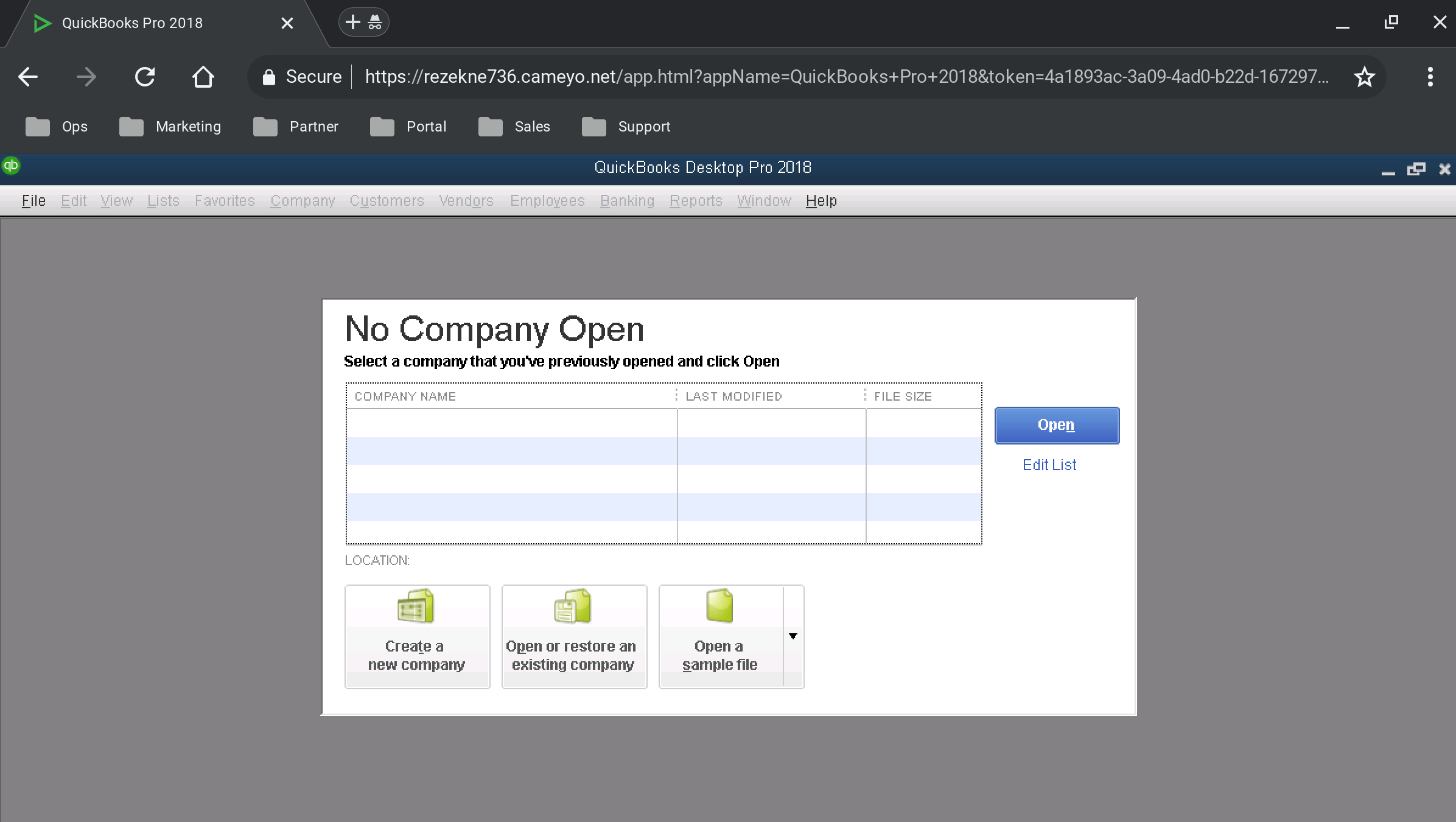 QuickBooks Pro running securely in the browser with Cameyo for QuickBooks. You will have the same experience with other QuickBooks Desktop products, including QuickBooks Premier and Enterprise.