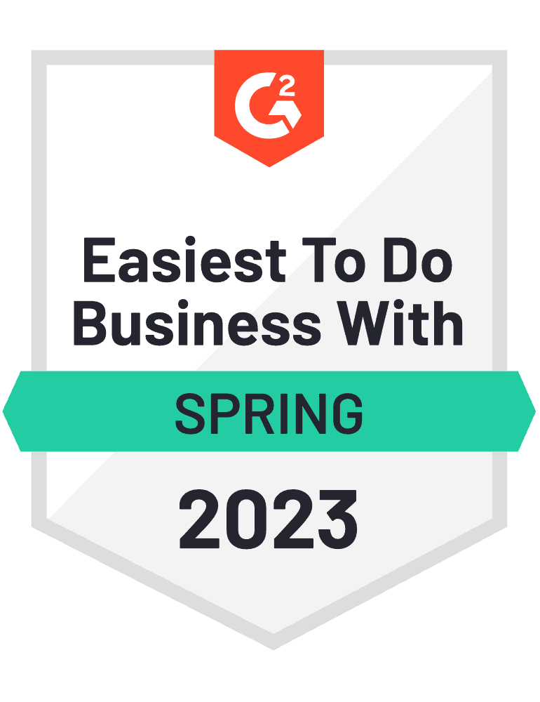 G2 badge for Ease of Doing Business With Spring 2023